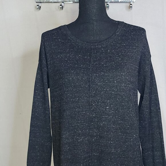 Banana Republic Grey Black White Flecks Center Seam Cotton Poly LS Sweater Sz M - Picture 3 of 16